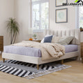 Full Size Linen Upholstered Platform Bed with Tufted Headboard F663970