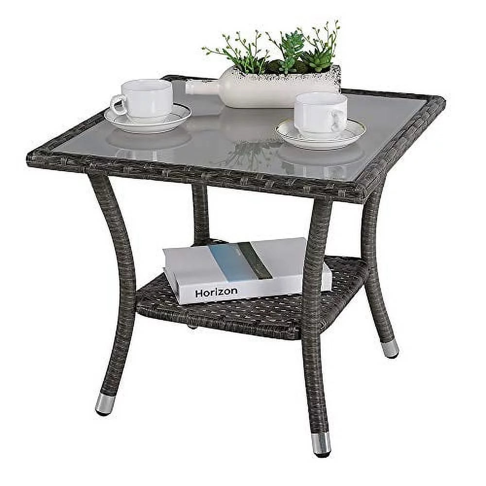 20" Square Wicker Outdoor Side Table with Storage W16768