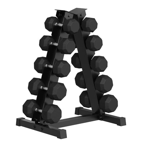 Rubber Coated Hex Dumbbell Weight Set With Rack Y7567