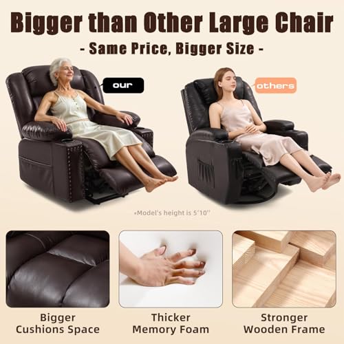 Large Power Lift Recliner Chair with Heated and Massage, Breathable Leather, Dark Brown A4908