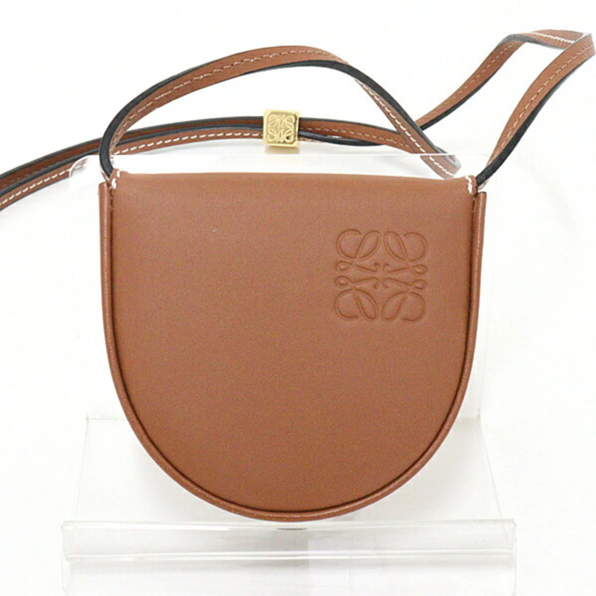 Pre-Owned Heel Pouch Mini Soft Calf Tan Neck Shoulder Crossbody Coin Case O5137