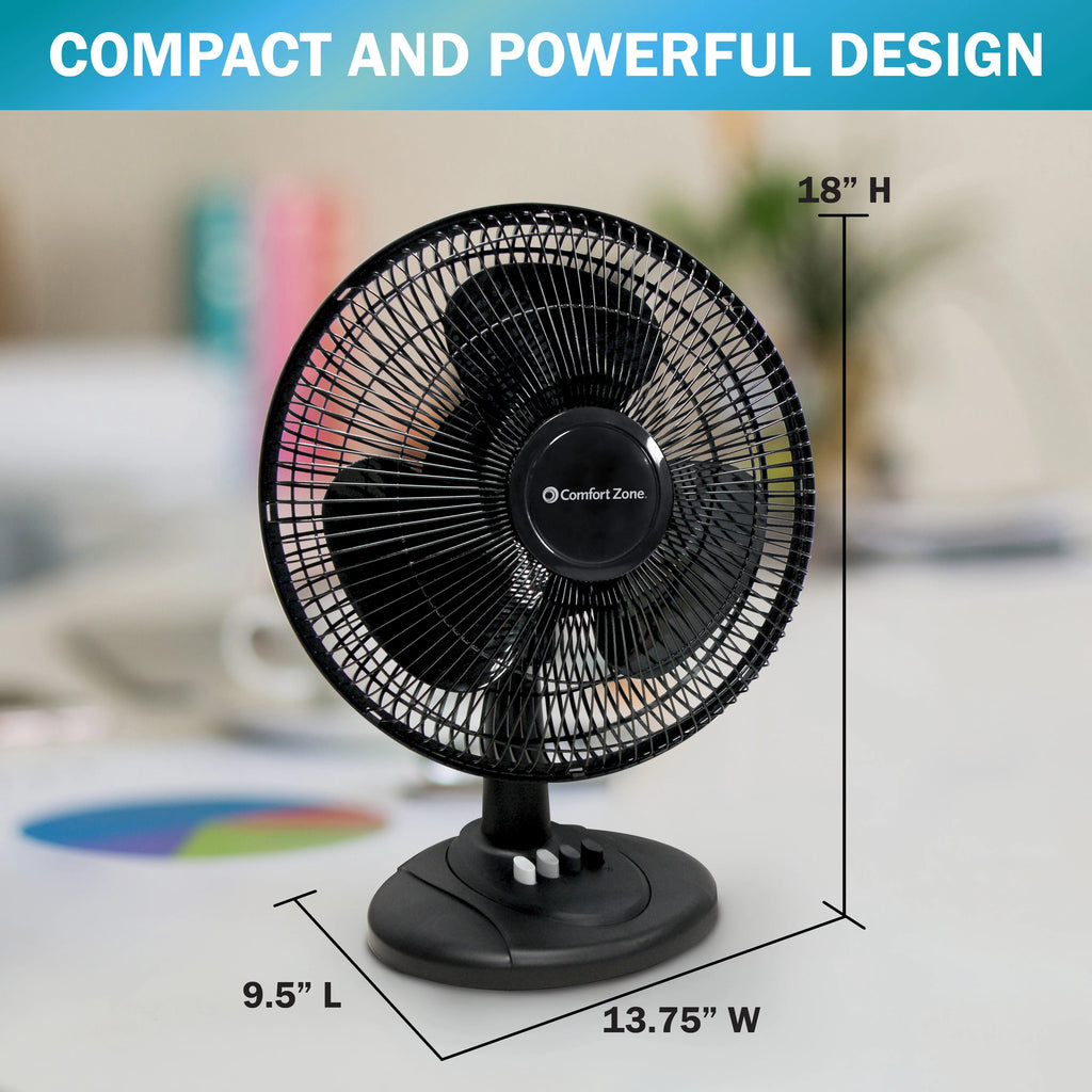 12” 3-Speed Oscillating Table Fan with Adjustable Tilt, Black P8560