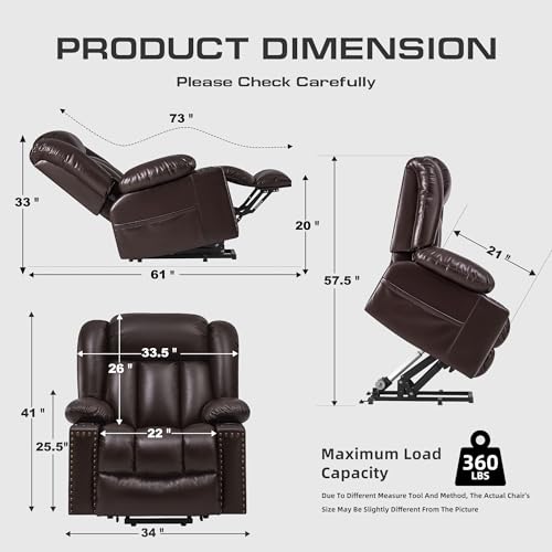 Large Power Lift Recliner Chair with Heated and Massage, Breathable Leather, Dark Brown A4908
