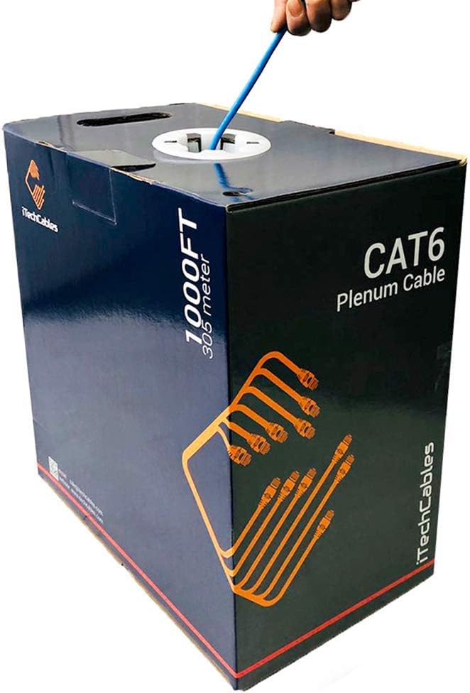 CAT6 Plenum Bulk Ethernet Cable 1000ft 23AWG 4Pair Solid Blue E548