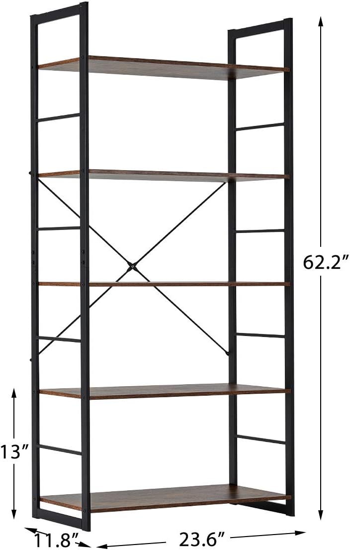5 Tier Wood and Metal Bookshelf T7221