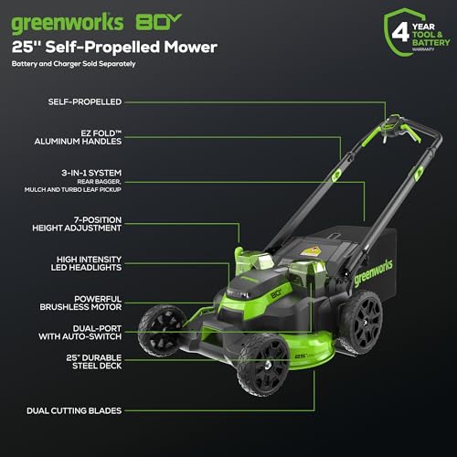 80V 25" Brushless Cordless Self-Propelled Dual Blade Lawn Mower R6715