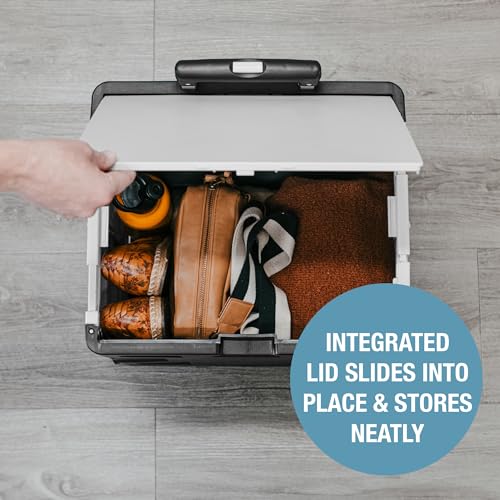 35L Black/Cream Collapsible Wheeled Crate with Lid O622