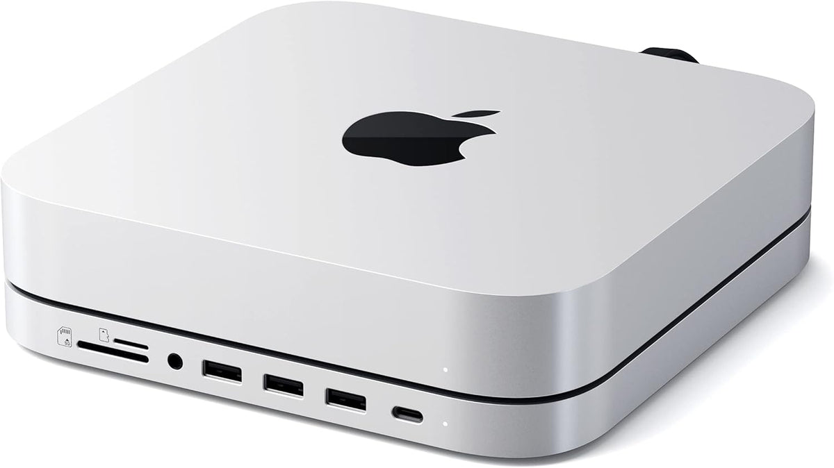 Type-C Stand & Hub with SSD Enclosure, M.2 SATA, USB-C, Micro/SD Card Readers, USB-A & Headphone Jack, Silver X37528