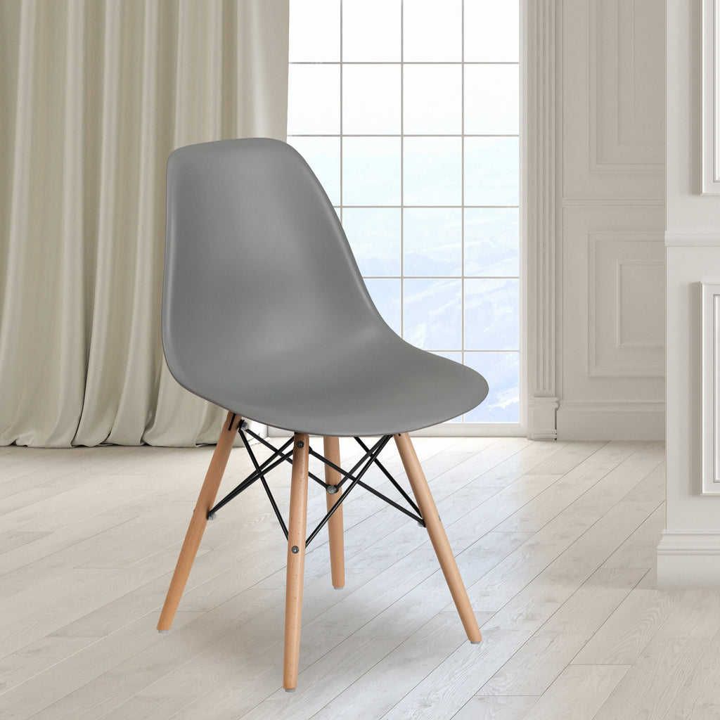 Gray Plastic Chair with Wood Base O81903