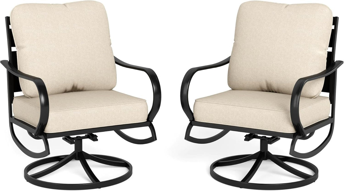 Patio Furniture Chair Set for 2 with 2 Swivel Padded Sofa Chair N781719