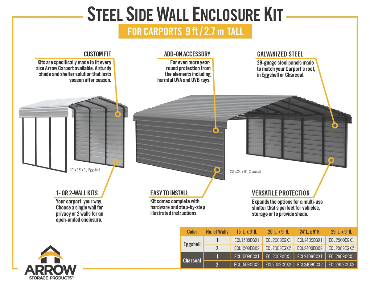 Galvanized Steel Carport Kit, 10' x 29' x 9' V8931