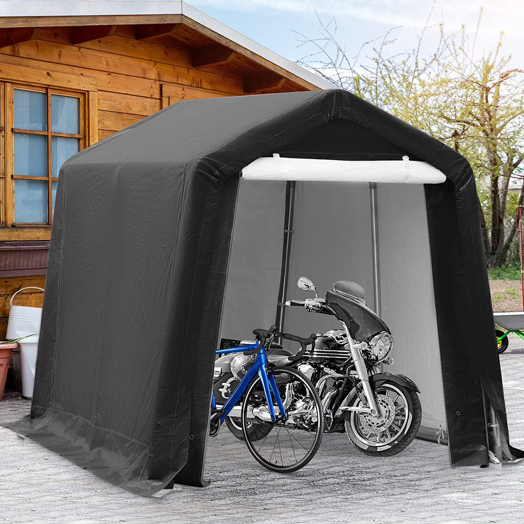 Outdoor Storage Shed 6x8 ft Portable Waterproof Steel Frame with 2 Roll-Up Zipper Door F596038