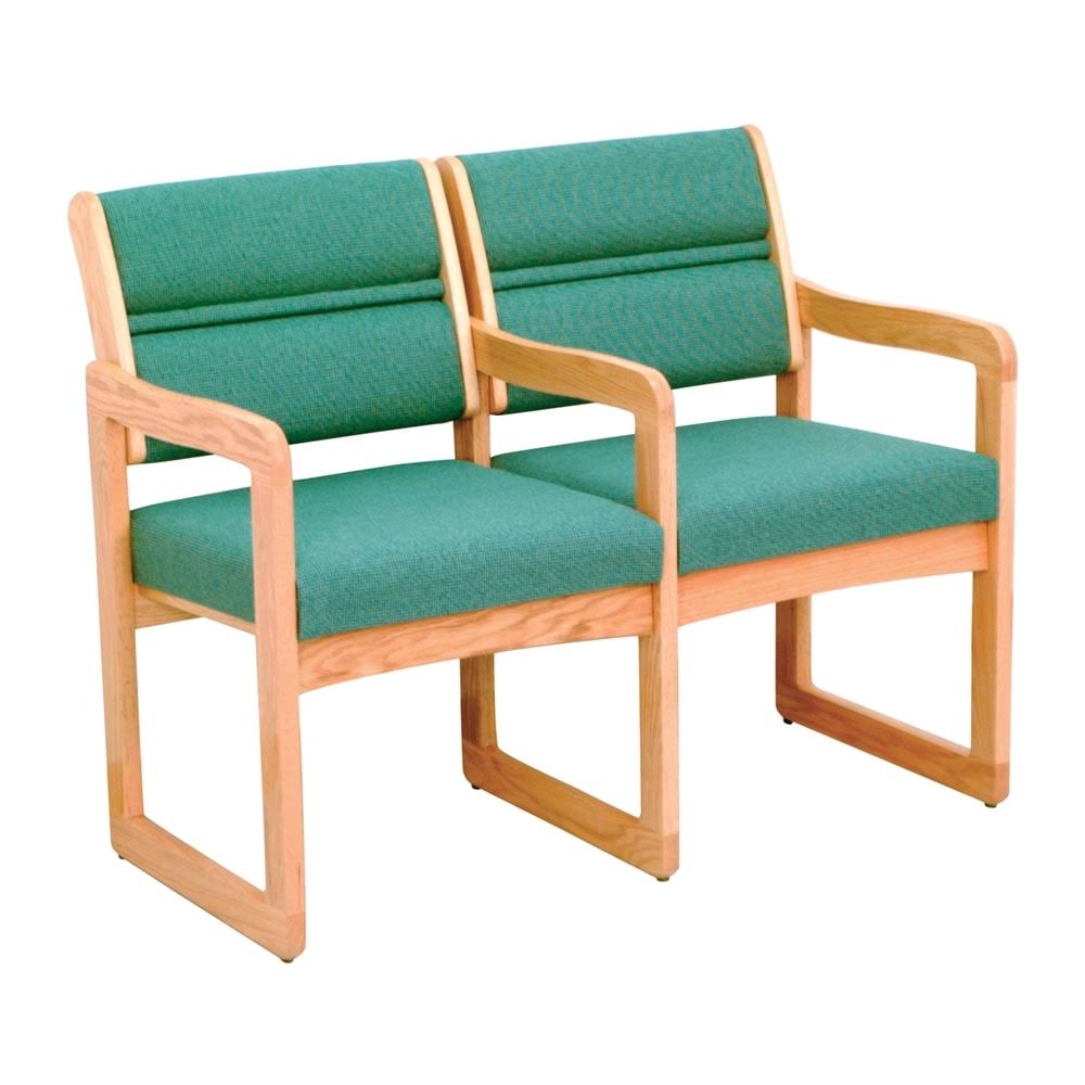 Light Oak/Foliage Green 2-Seat Chair with Center Arms D1630