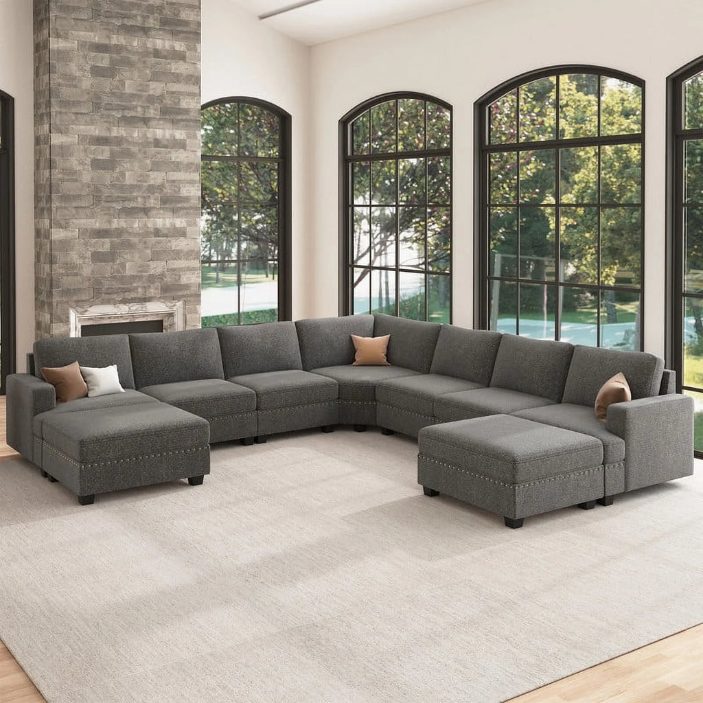 Light Grey Modular Sectional Sofa with Storage Ottoman I863540