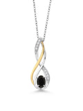 10K Yellow Gold 925 Sterling Silver Black Onyx White Lab Grown Diamond Pendant Necklace G570