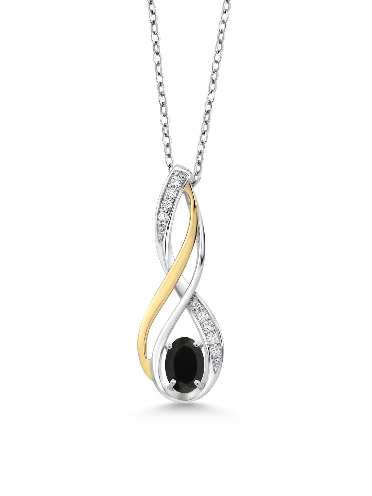 10K Yellow Gold 925 Sterling Silver Black Onyx White Lab Grown Diamond Pendant Necklace G570