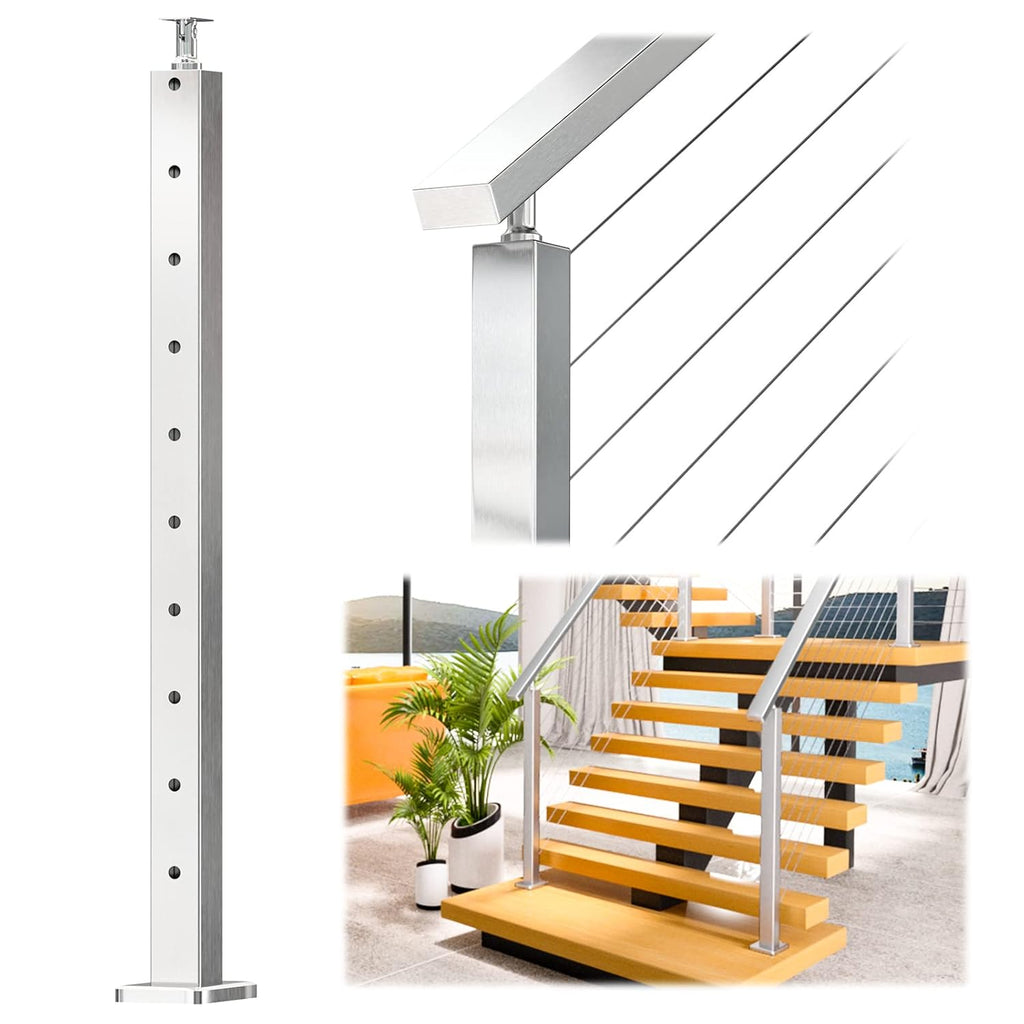 Square 36x2x2 Stainless Steel Brushed Cable Railing Post X37350