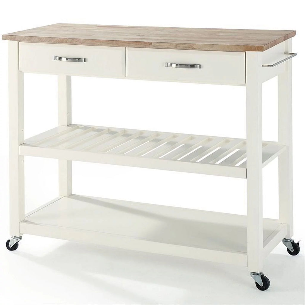 2-Drawer Wood Kitchen Cart Island in White/Natural R94698