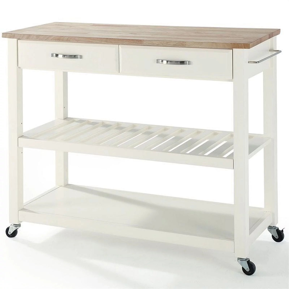 2-Drawer Wood Kitchen Cart Island in White/Natural R94698