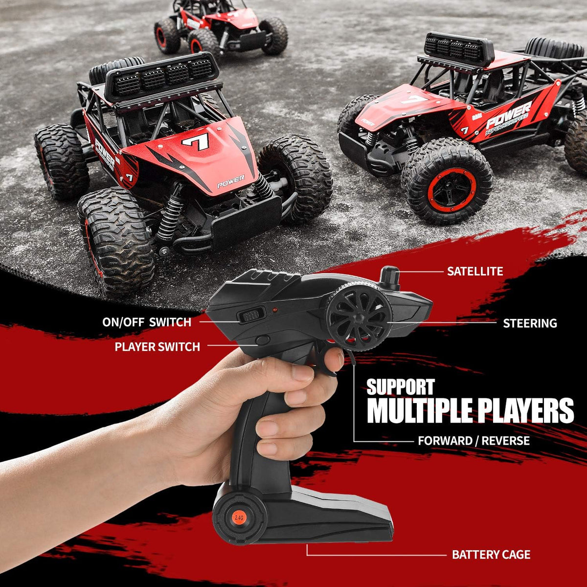 17 RC Cars 1:14 Scale Remote Control Car, 2WD High Speed 20 Km/h All Terrains Electric Toy Off Road RC Car Truck Crawler with Two Rechargeable Batteries N701