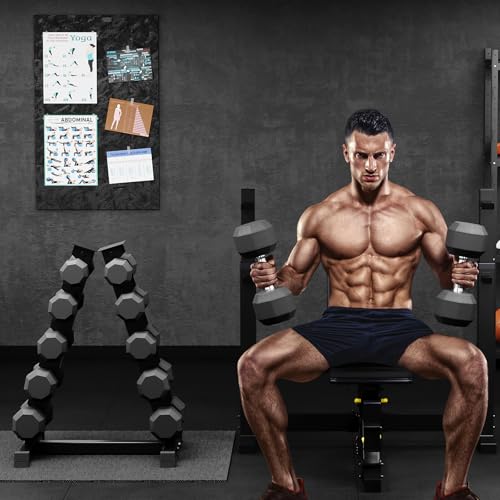 Rubber Coated Hex Dumbbell Weight Set With Rack Y7567