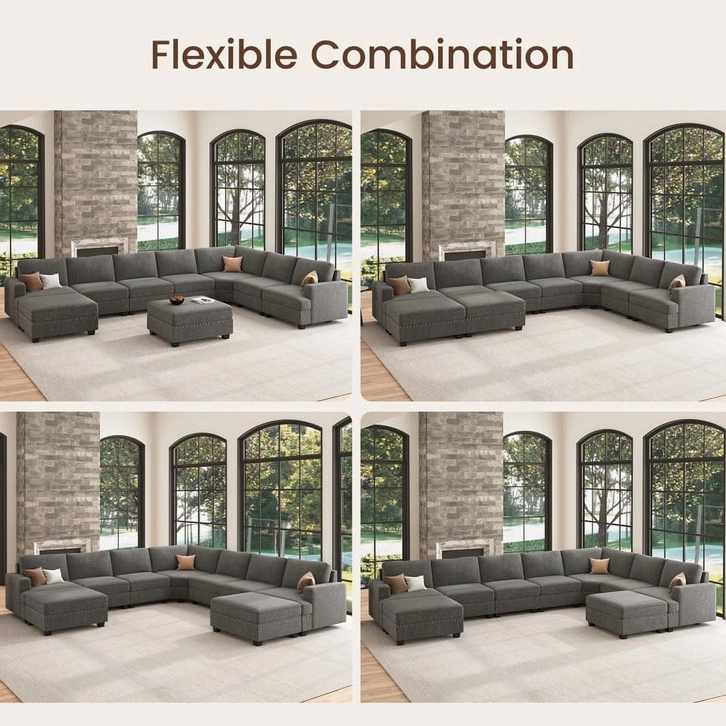 Light Grey Modular Sectional Sofa with Storage Ottoman I863540
