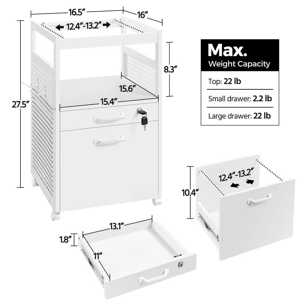 White Mobile File Cabinet with Open Storage Shelf Z18746