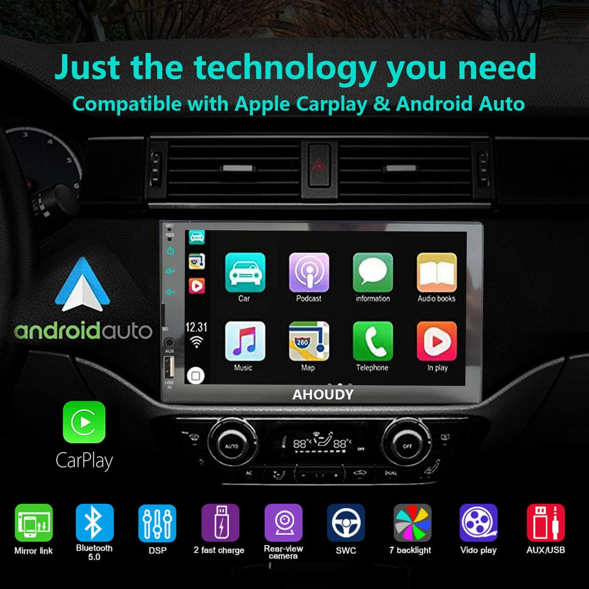 7 Inch Double Din Touchscreen Car Stereo with Bluetooth S574