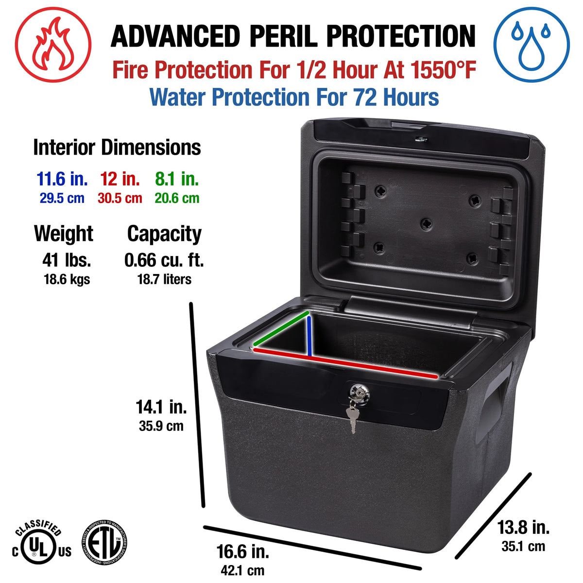 Fire-Resistant Water-Resistant File Safe Box with Key Lock 0.66 Cu. ft. X679890