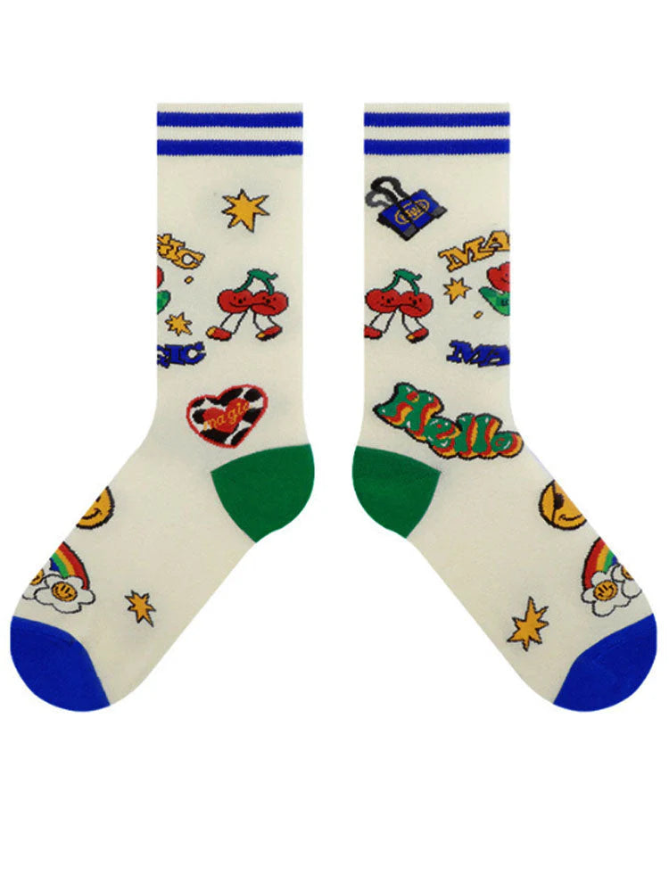 Cute Cartoon Pattern Color Block Socks A22481