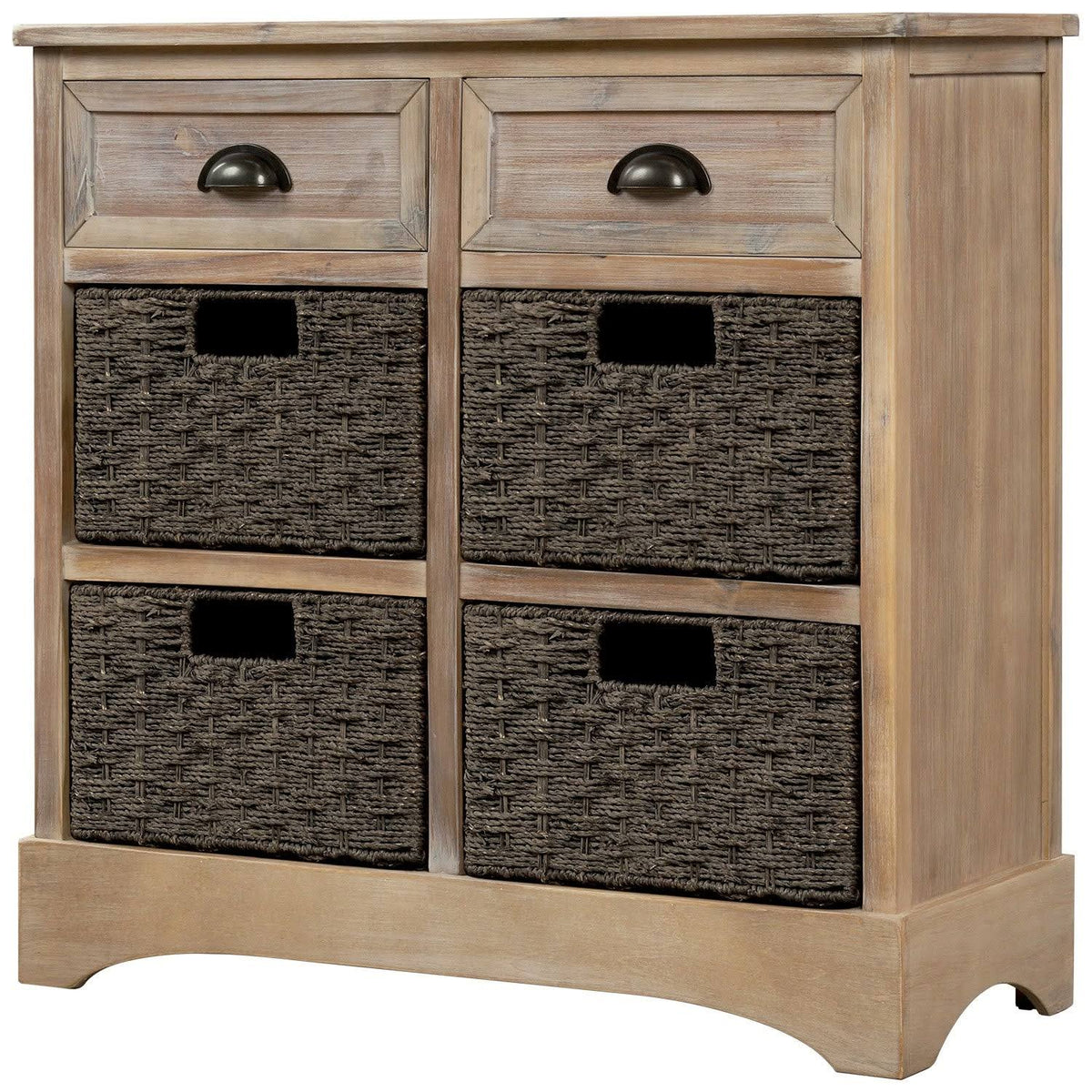 Rustic Storage Cabinet with 2 Drawers and 4 Fabric Basket V5072
