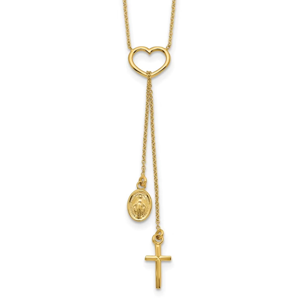 14k Yellow Gold Heart with Cross Necklace 17inch U200