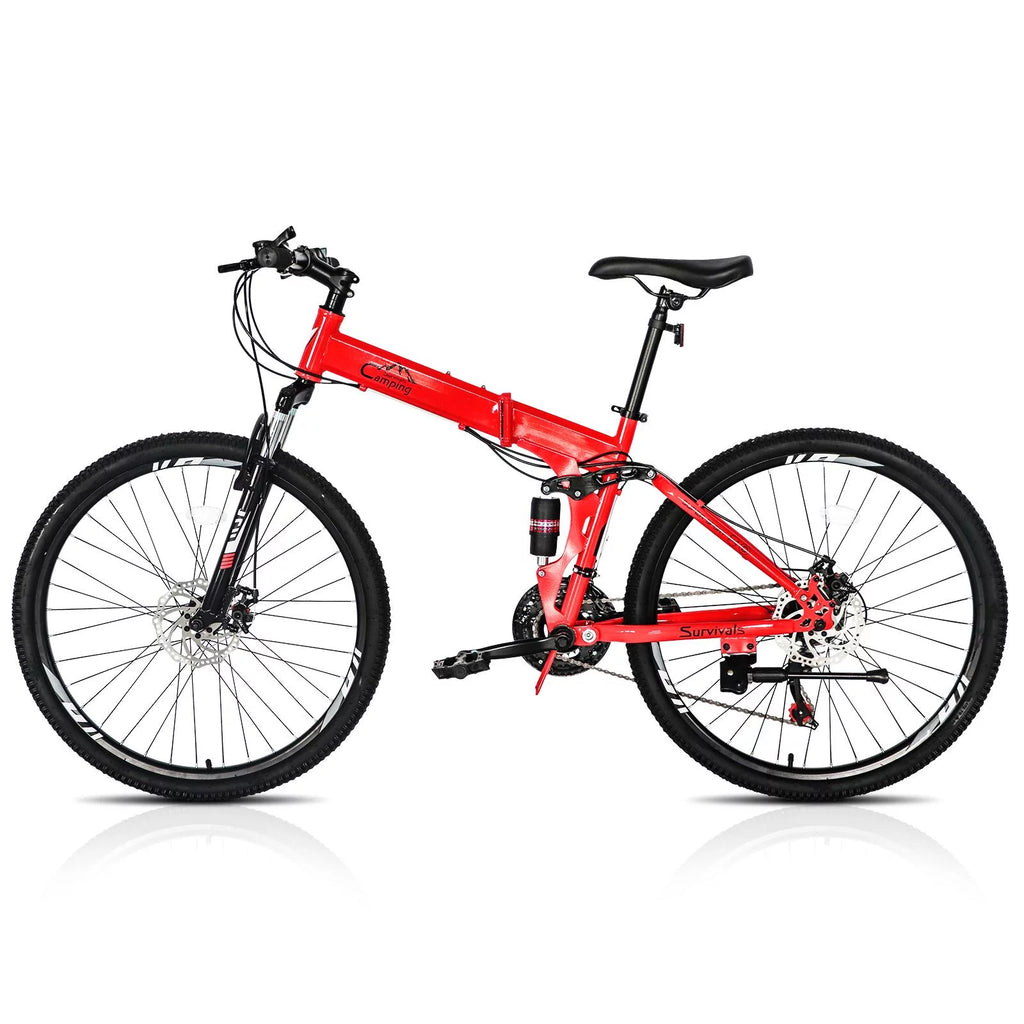 Folding Mountain Bike 21-Speed 26 inch Red K292531