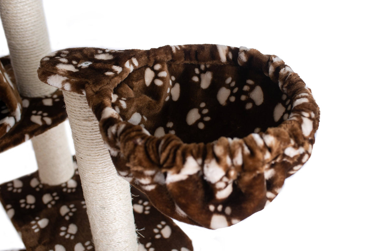 Saddle Brown/White Paw Print Cat Tree Y11069