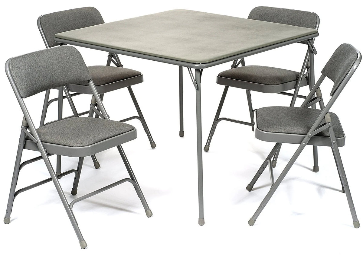 Black 5pc Folding Card Table and Padded Chair Set D4663