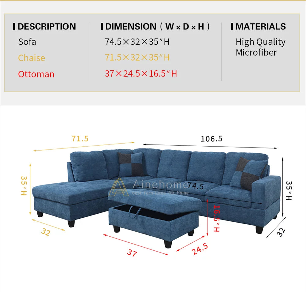 Sectional Sofa with Chaise and Ottoman F712025