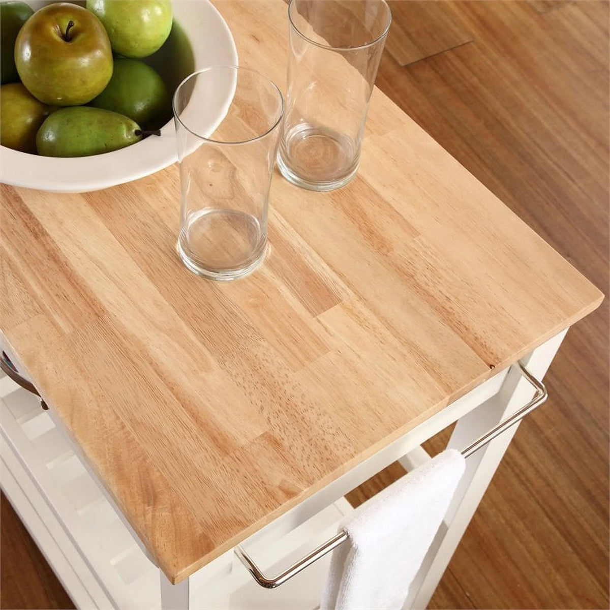 2-Drawer Wood Kitchen Cart Island in White/Natural R94698