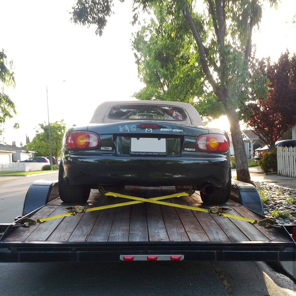 2x 96in Car Axle Tie Down System with 2 Ratchet Straps and 2+2 Axle Straps V8157