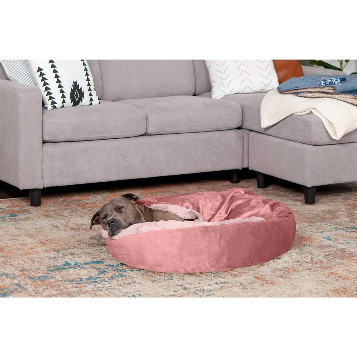 Velvet Faux Fur Hooded Donut Bed C723756