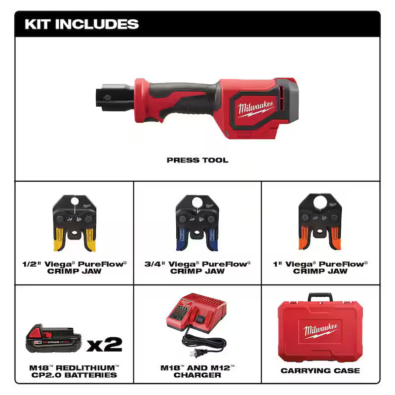18V Cordless PEX Press Tool Kit with 2.0Ah Batteries & Charger B28476