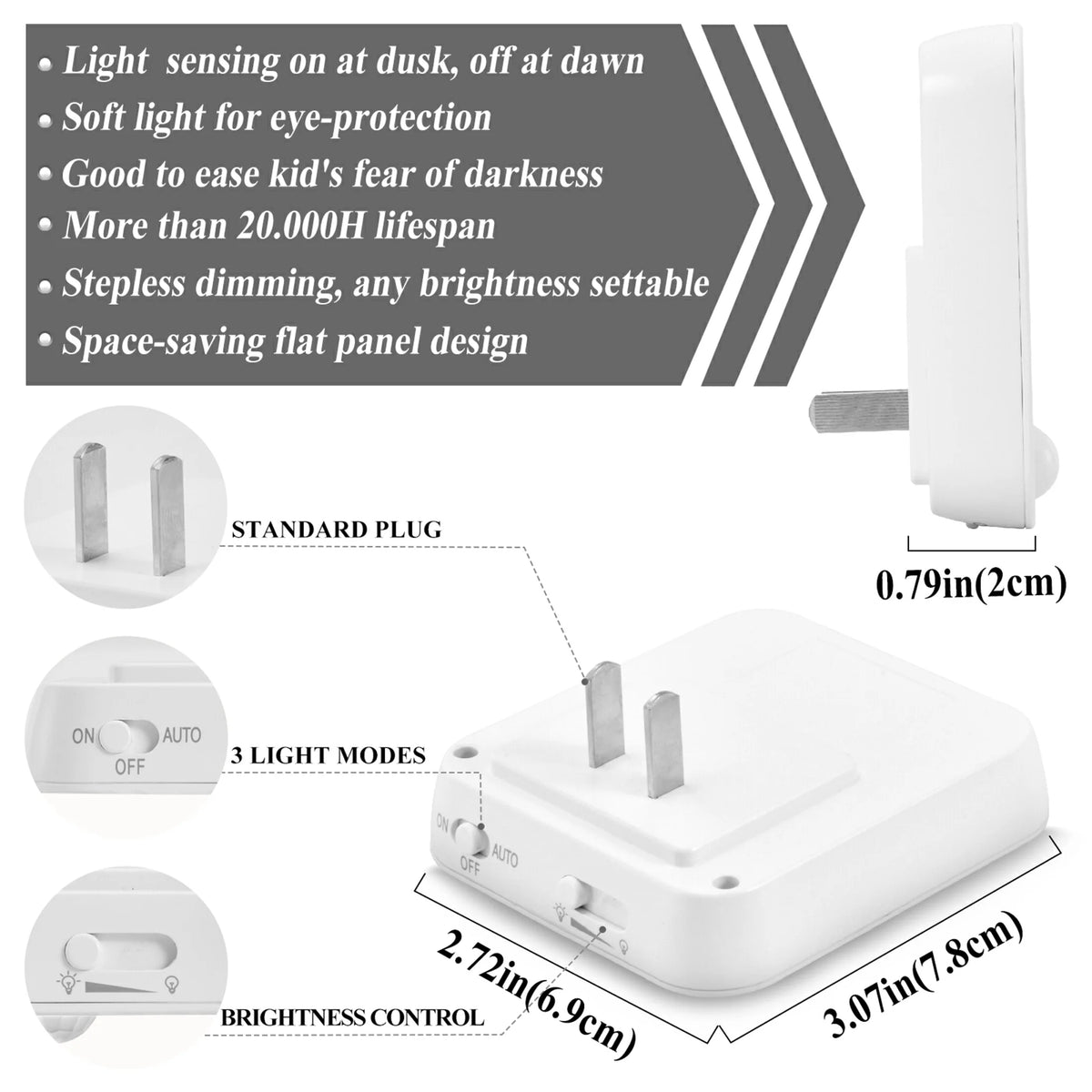 2 Pack LED Motion Sensor Night Light Plug into Wall H26258