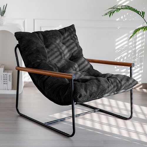 Beige Upholstered Accent Chair with Wooden Armrest E57352