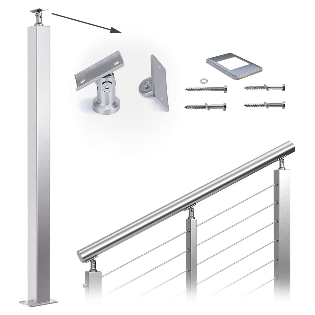 Square 36x2x2 Stainless Steel Brushed Cable Railing Post X37350