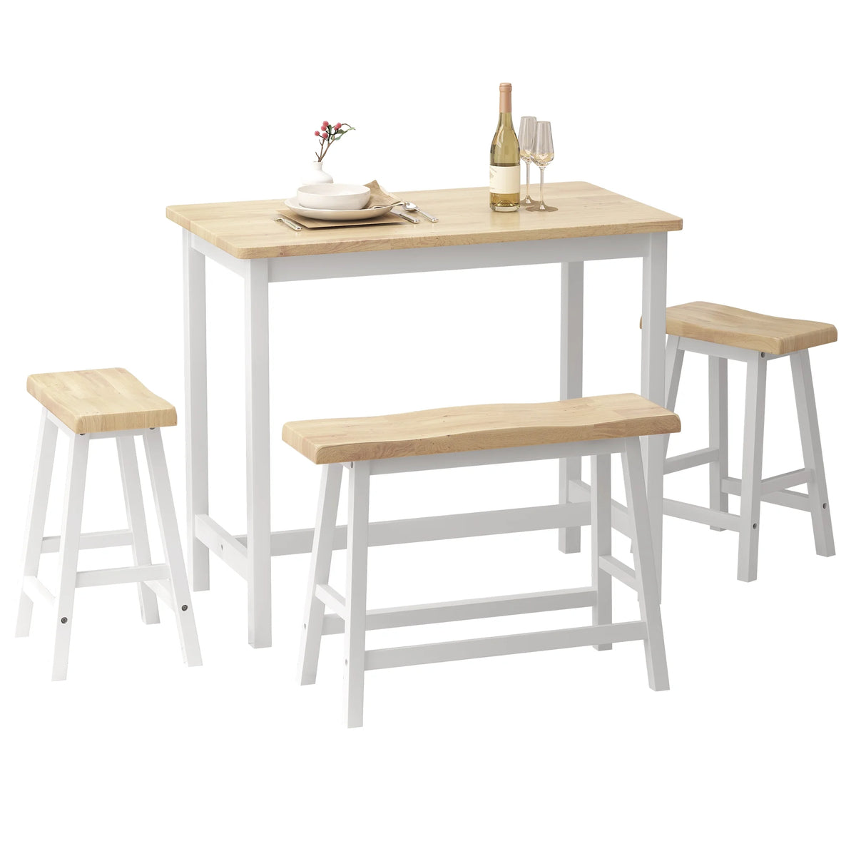 42" 4-Piece Wood Dining Table Set with Bench and 2 Stools M672478