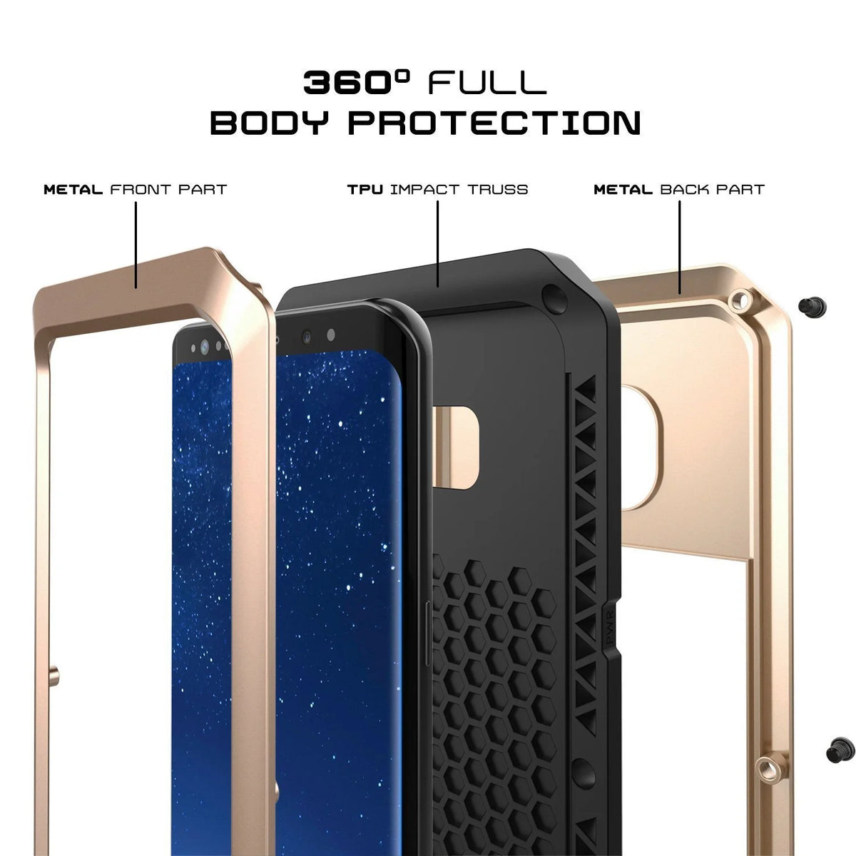 Aluminum Metal Samsung Galaxy S8 Plus Case (Black) Heavy Duty Shockproof Scratch Resistant Protection C896