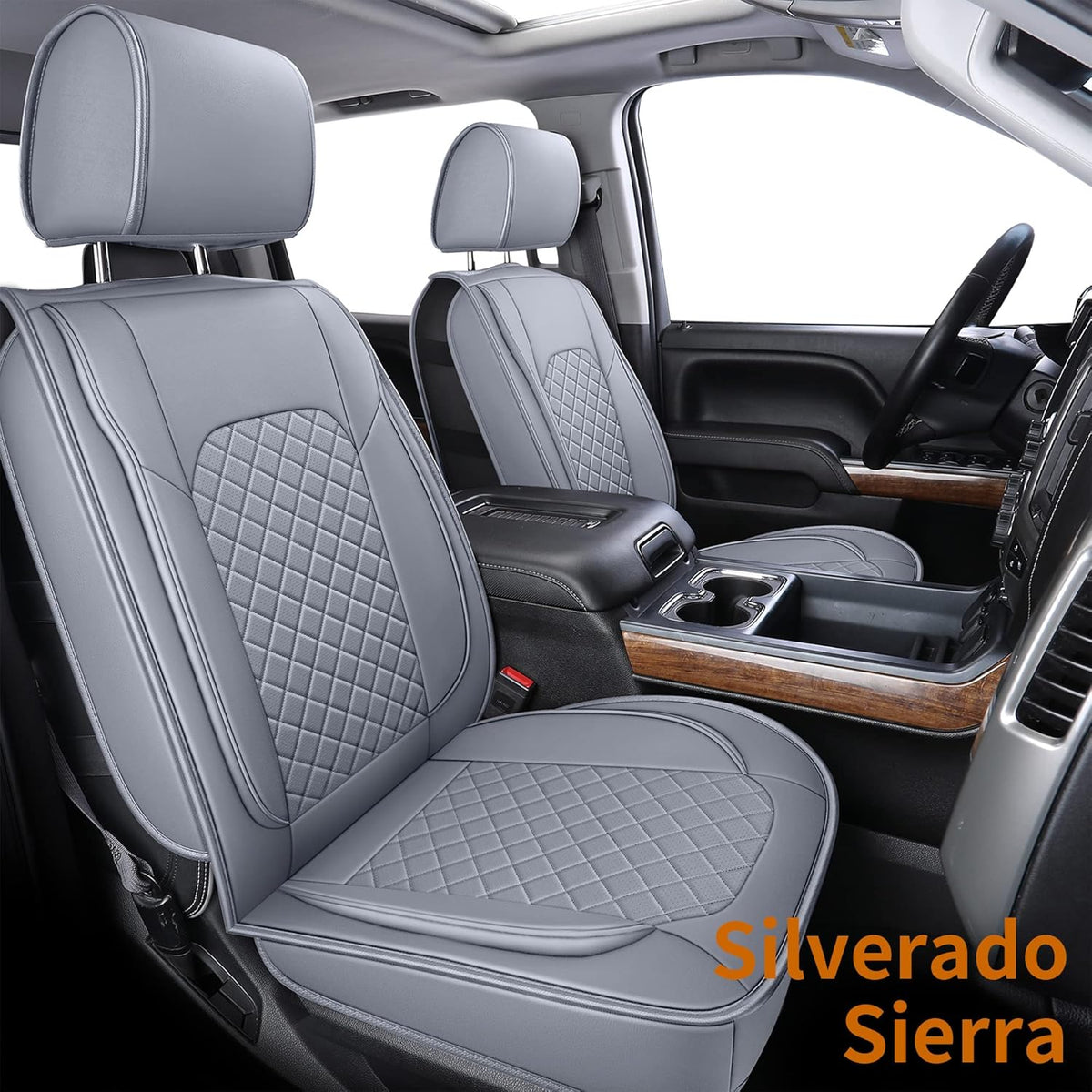 Black Faux Leather Seat Covers with Center Console Cover B328