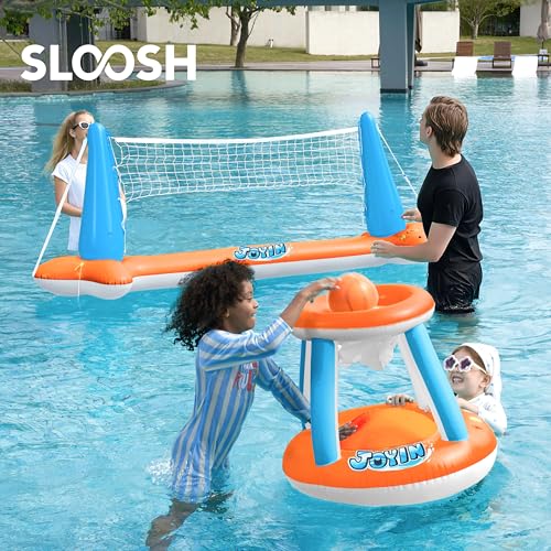 Inflatable Pool Float Set Volleyball Net & Basketball Hoops O8848