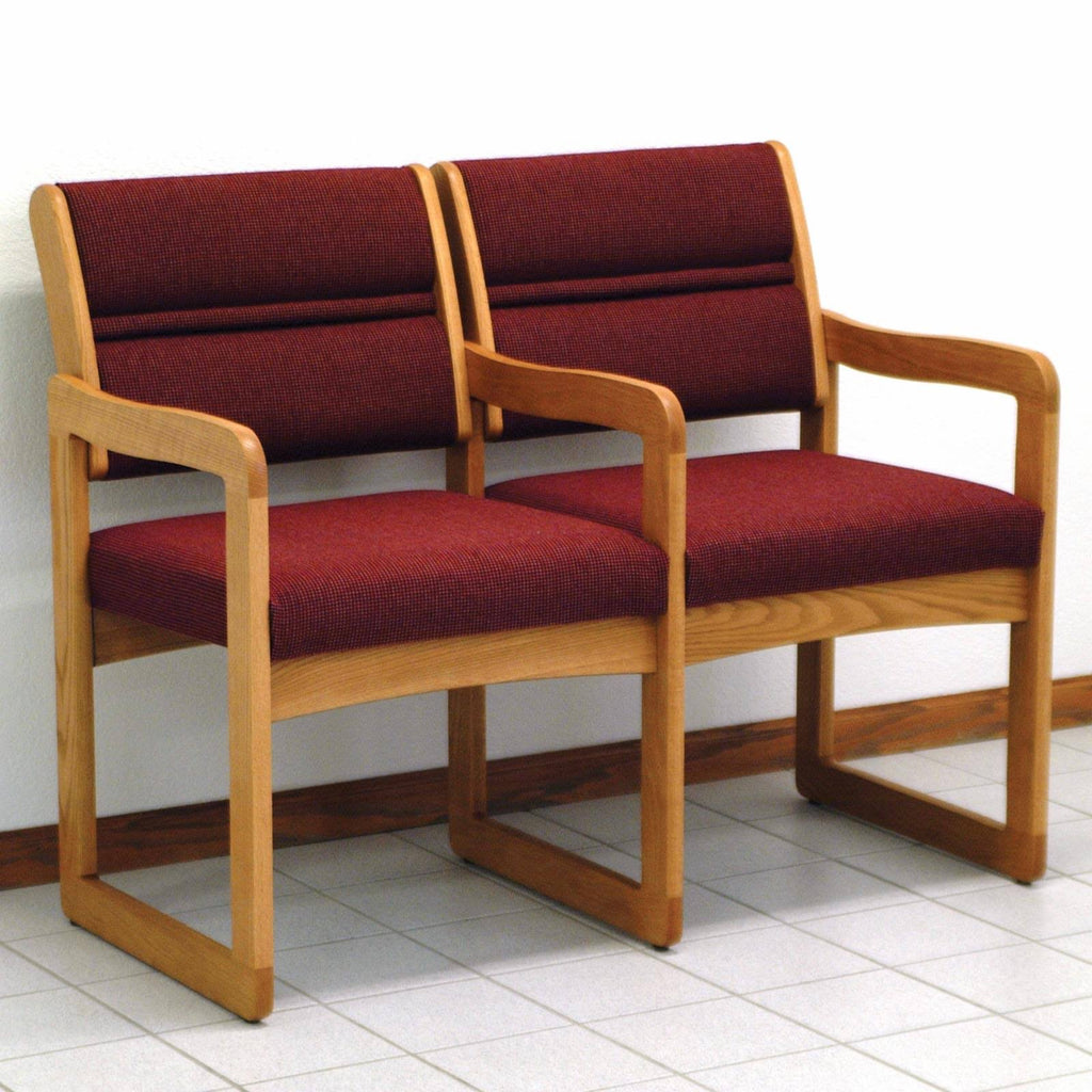 Light Oak/Foliage Green 2-Seat Chair with Center Arms D1630