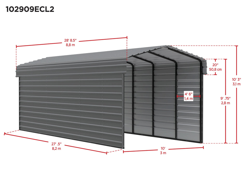 Galvanized Steel Carport Kit, 10' x 29' x 9' V8931