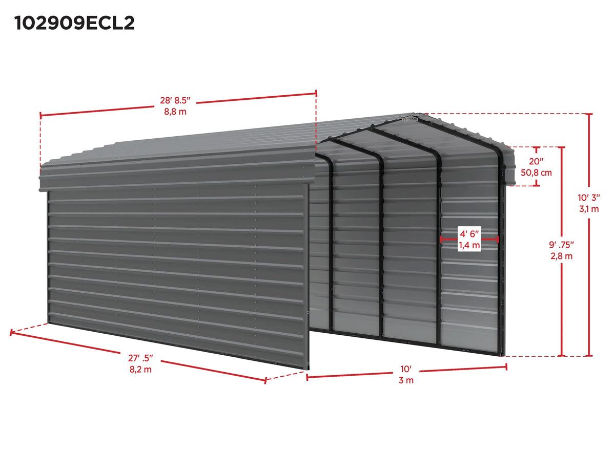 Galvanized Steel Carport Kit, 10' x 29' x 9' V8931
